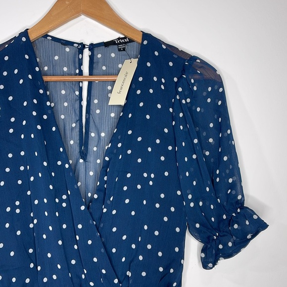 Francesca’s Collections Romper Small Blue Madelyn Polka Dot V Neck - Picture 4 of 9